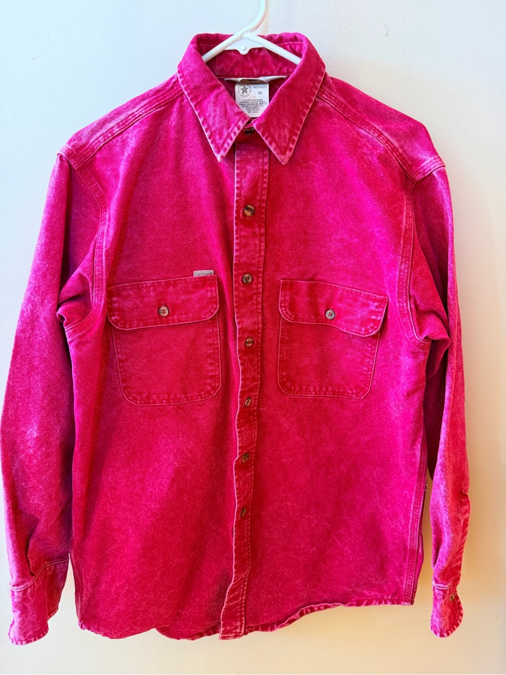 Carhartt Men's Bright Pink Denim Button-Up Shirt